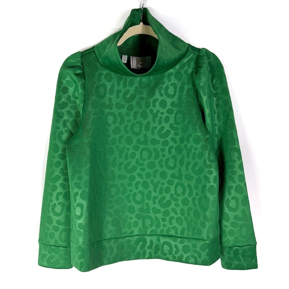 Emily McCarthy Evergreen Cheeta Scuba Shorts Set Green Mock Neck Womens Sz XS - Picture 3 of 13